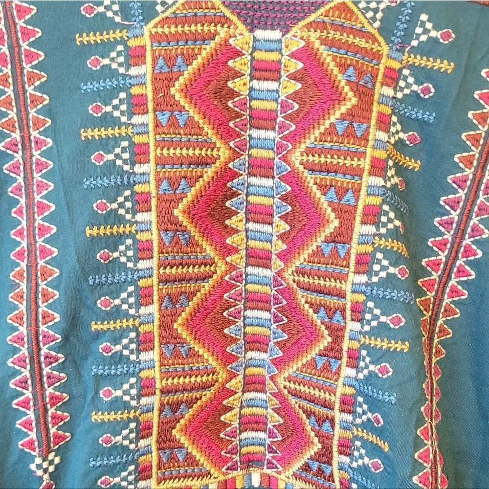 Johnny Was Teal Embroidered Boho Blouse Women's Size M - Picture 4 of 6